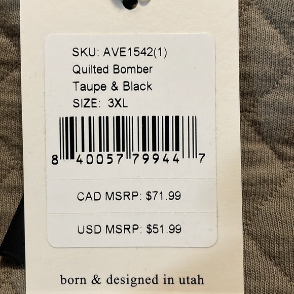 NWT Ampersand Ave Quilted Bomber Jacket taupe & black size 3XL - Picture 5 of 5